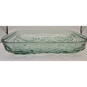 Vintage Casserole Dish Libbeys 'Orchard Fruit' Embossed Green Glass Oven...